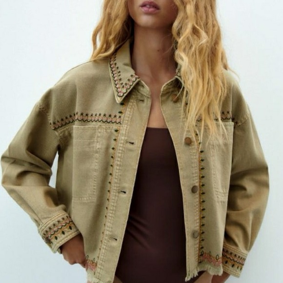 Zara embroidered cotton overshirt - Picture 2 of 12